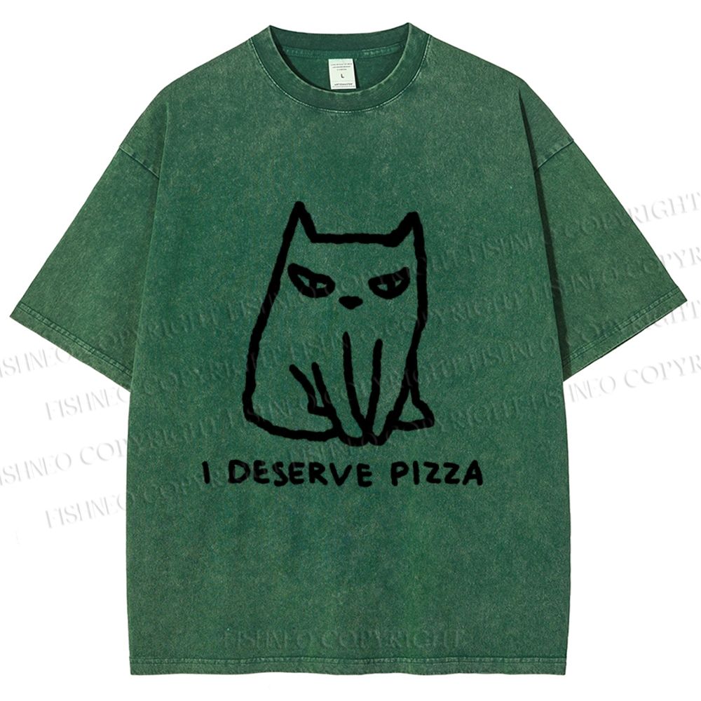 Unisex I Deserve Pizza Cat Printed Washed Tee