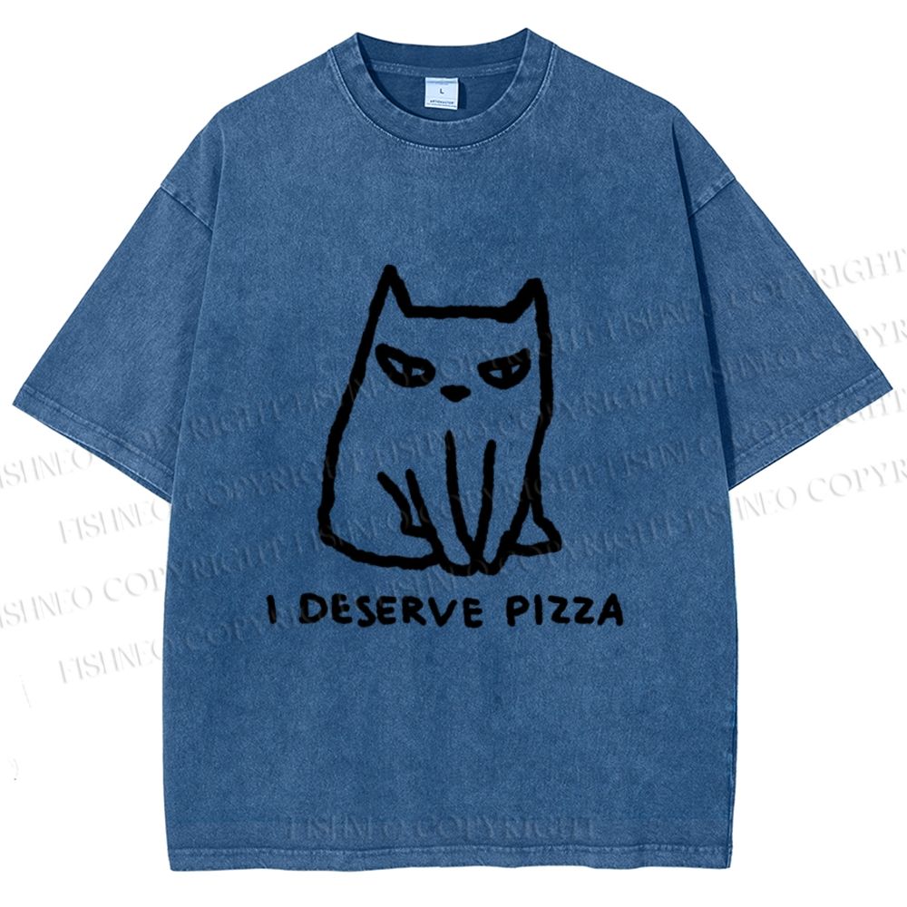 Unisex I Deserve Pizza Cat Printed Washed Tee