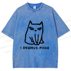 Unisex I Deserve Pizza Cat Printed Washed Tee