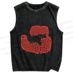 Unisex Cute Cat In Sofa Printed Washed Tank Top