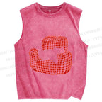 Unisex Cute Cat In Sofa Printed Washed Tank Top