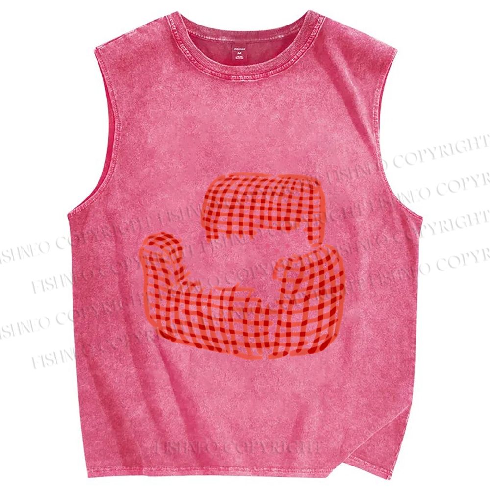 Unisex Cute Cat In Sofa Printed Washed Tank Top