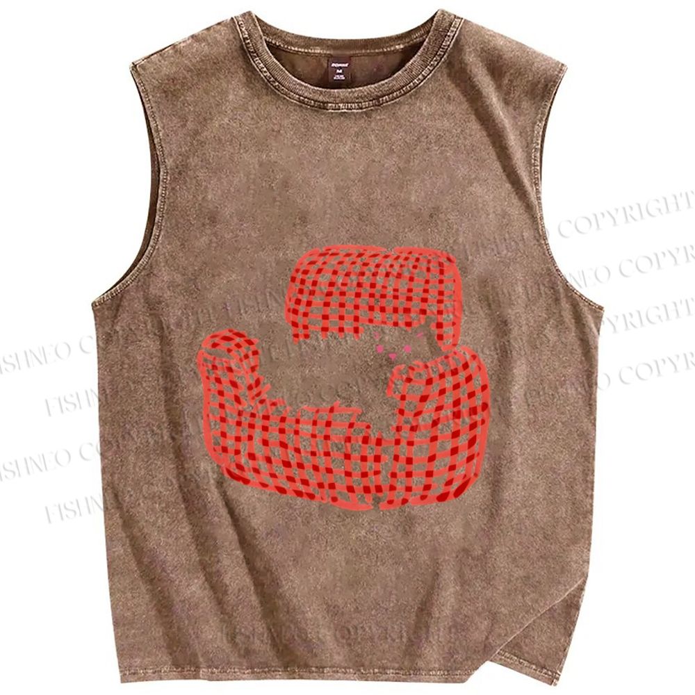Unisex Cute Cat In Sofa Printed Washed Tank Top