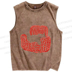 Unisex Cute Cat In Sofa Printed Washed Tank Top