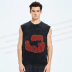 Unisex Cute Cat In Sofa Printed Washed Tank Top