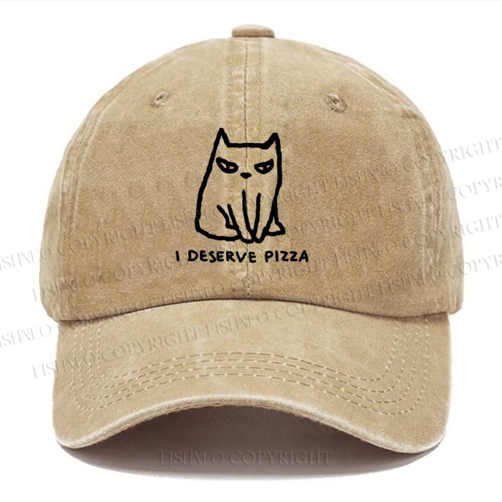 Unisex I Deserve Pizza Cat Vintage Casual Washed Cap