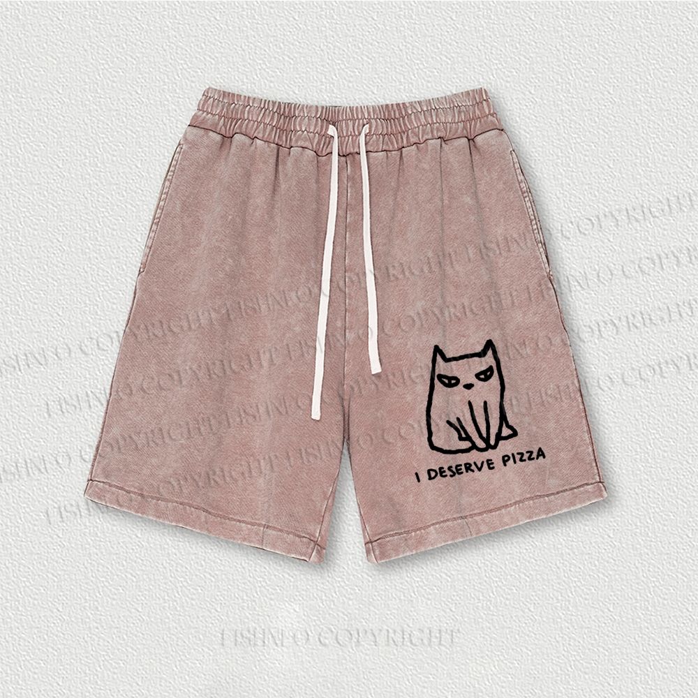 I Deserve Pizza Cat Washed Vintage Shorts