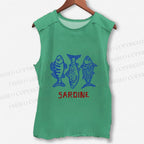 Unisex Vintage Sardine Printed Washed Tank Top