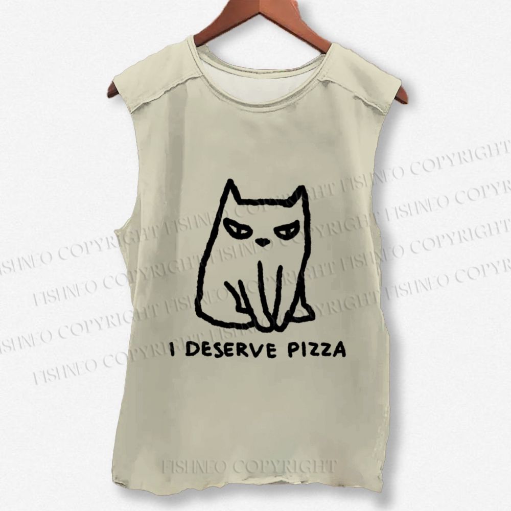 Unisex I Deserve Pizza Cat Printed Washed Tank Top