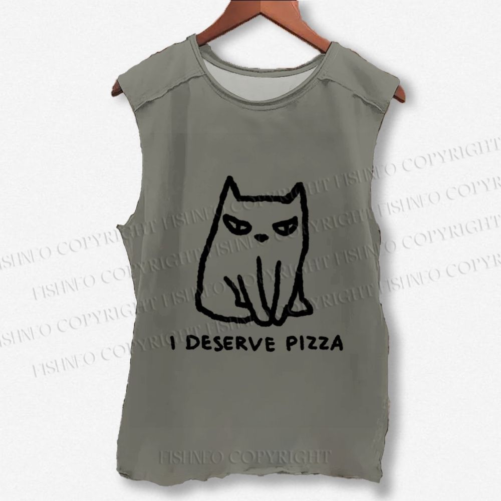 Unisex I Deserve Pizza Cat Printed Washed Tank Top
