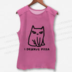 Unisex I Deserve Pizza Cat Printed Washed Tank Top