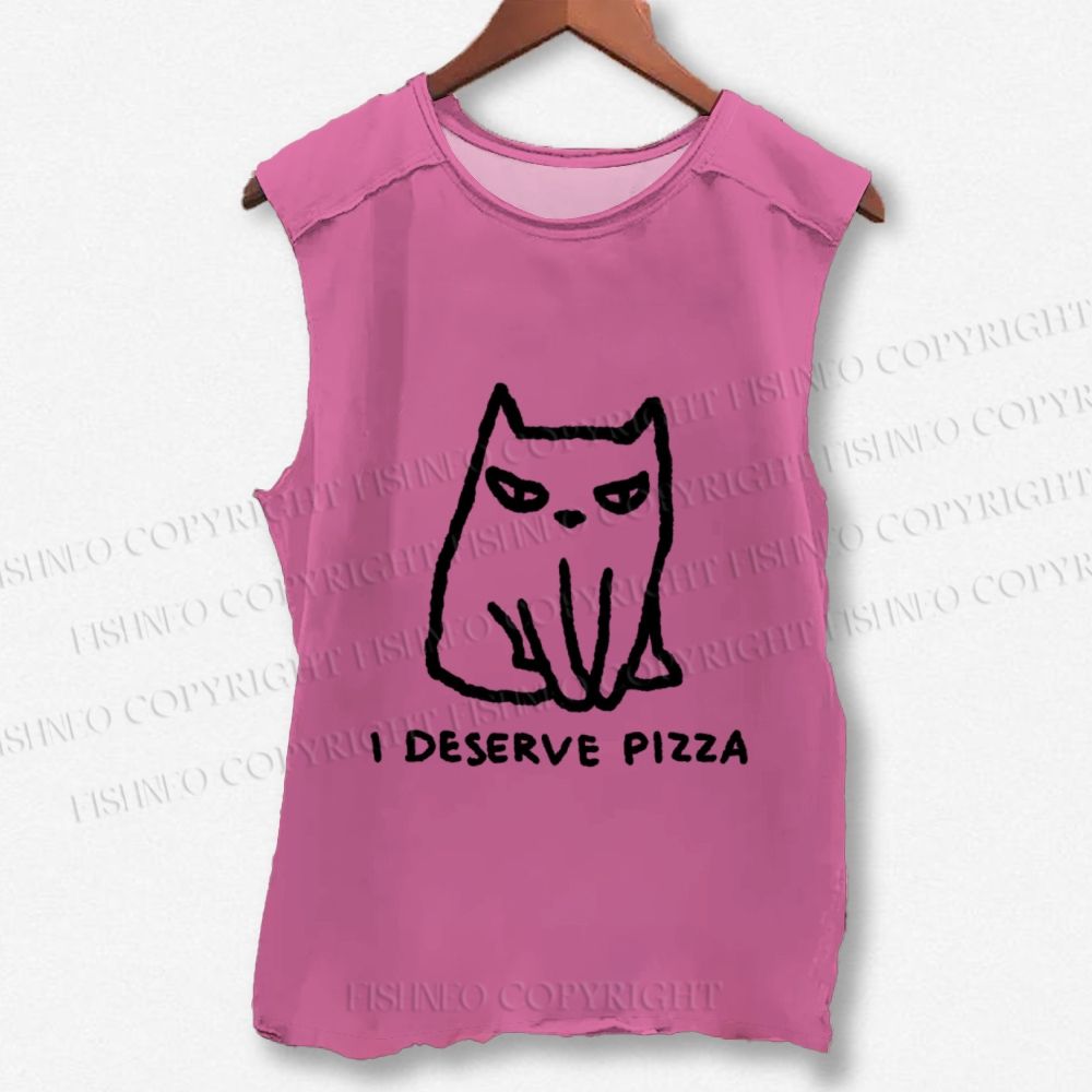 Unisex I Deserve Pizza Cat Printed Washed Tank Top