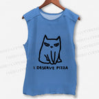 Unisex I Deserve Pizza Cat Printed Washed Tank Top