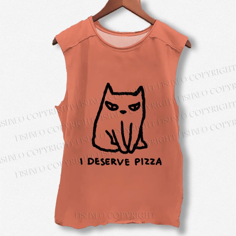 Unisex I Deserve Pizza Cat Printed Washed Tank Top