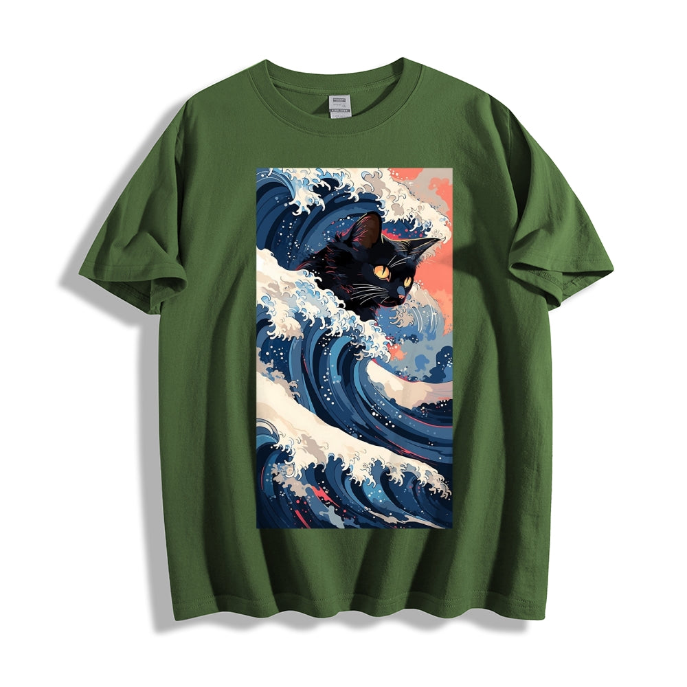 Cat of the Great Wave off Kanagawa Cotton casual T-shirt