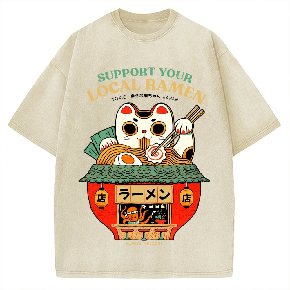 Ramen Lucky Cat Vintage Washed T-shirt
