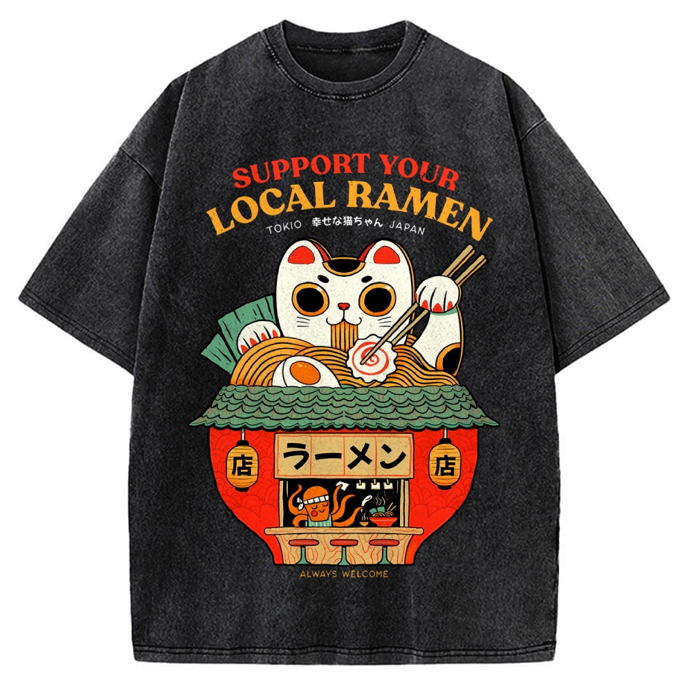 Ramen Lucky Cat Vintage Washed T-shirt