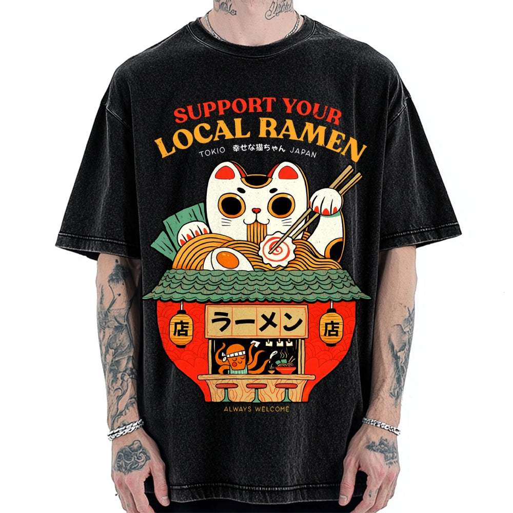 Ramen Lucky Cat Vintage Washed T-shirt