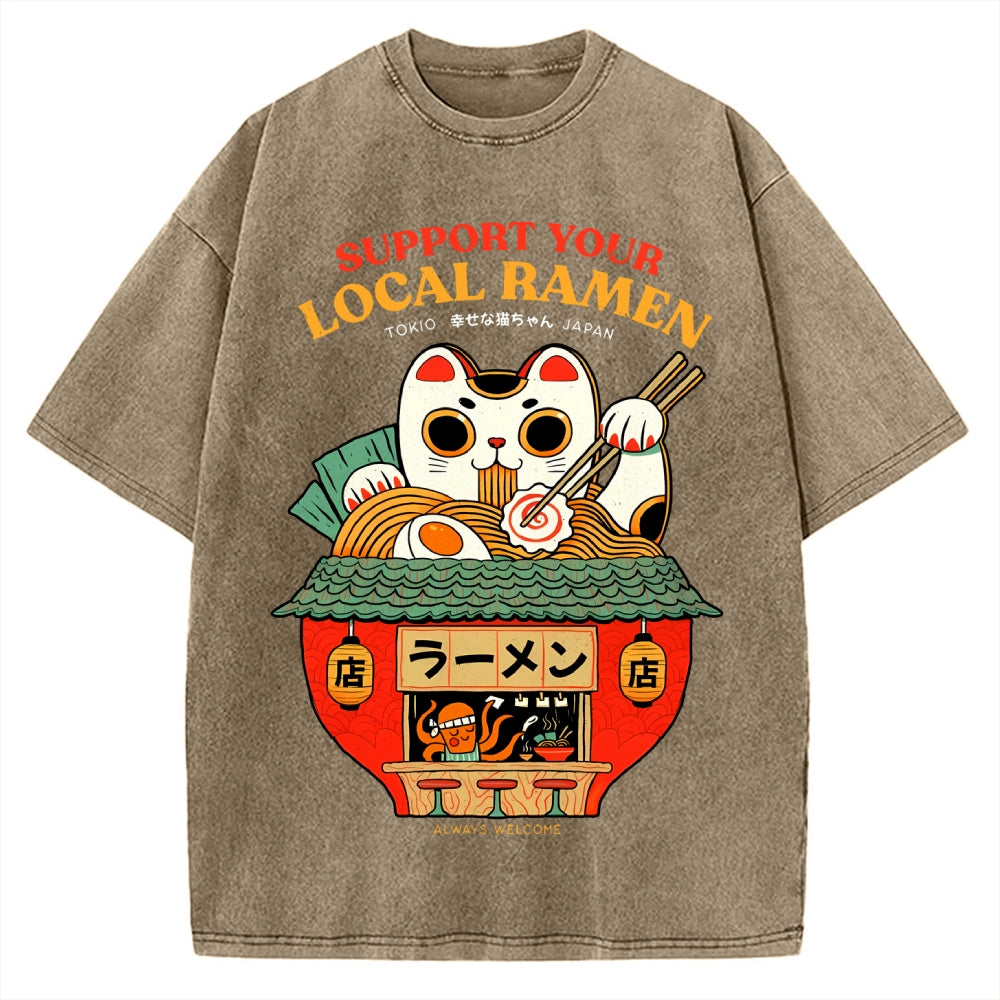 Ramen Lucky Cat Vintage Washed T-shirt