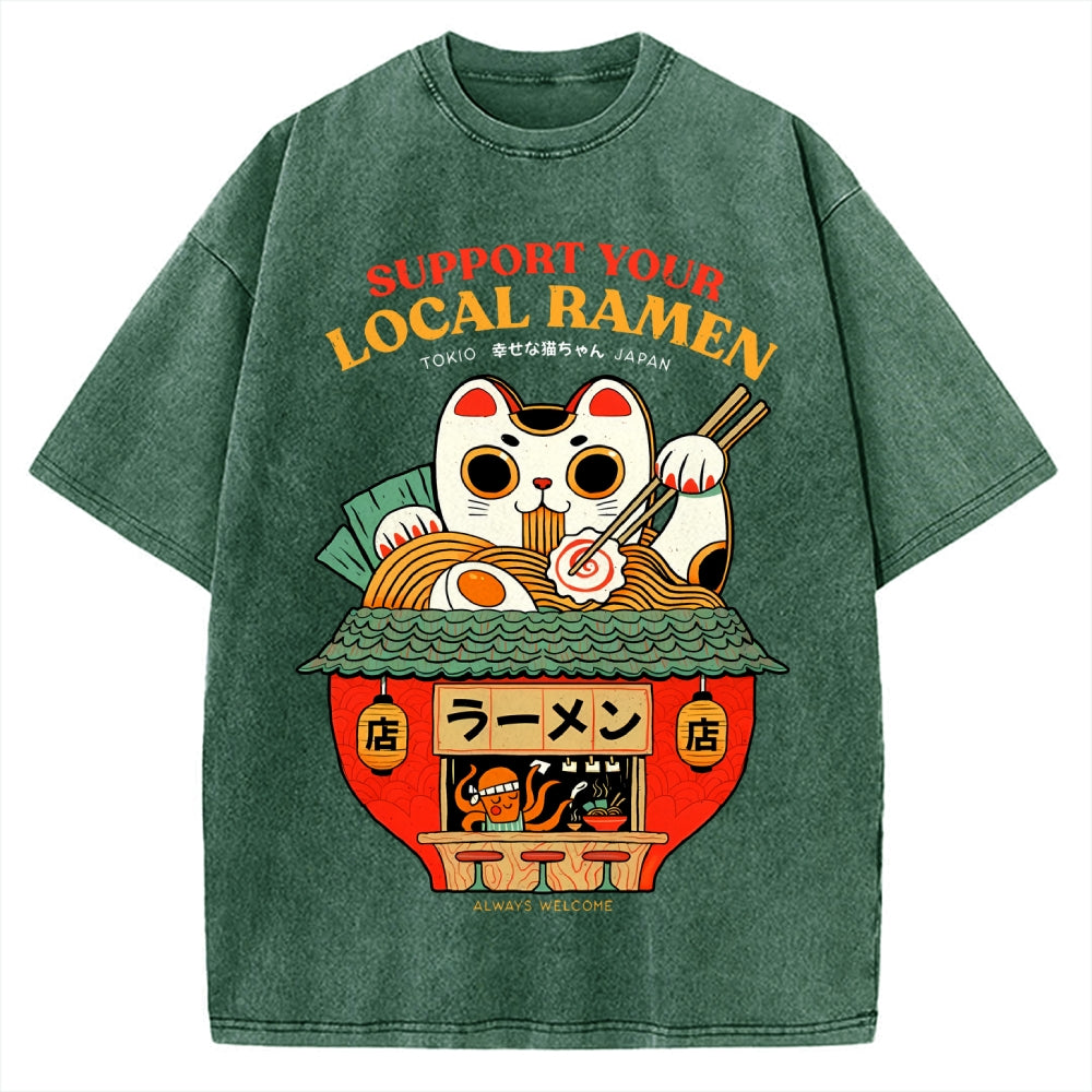 Ramen Lucky Cat Vintage Washed T-shirt
