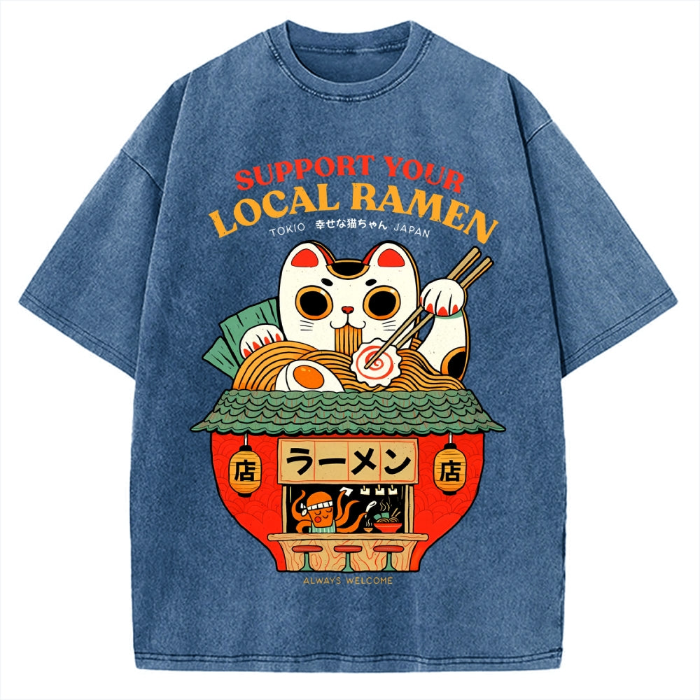 Ramen Lucky Cat Vintage Washed T-shirt
