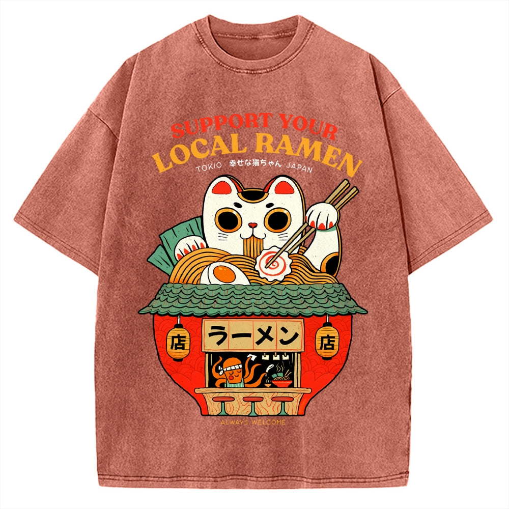 Ramen Lucky Cat Vintage Washed T-shirt
