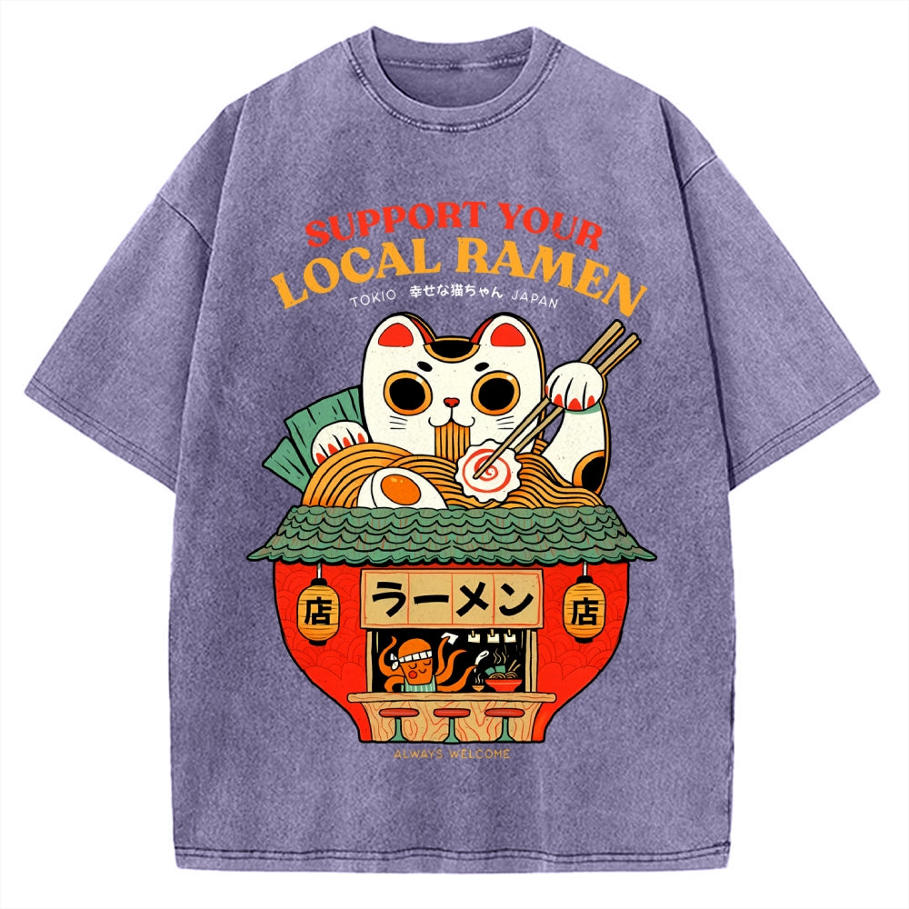 Ramen Lucky Cat Vintage Washed T-shirt