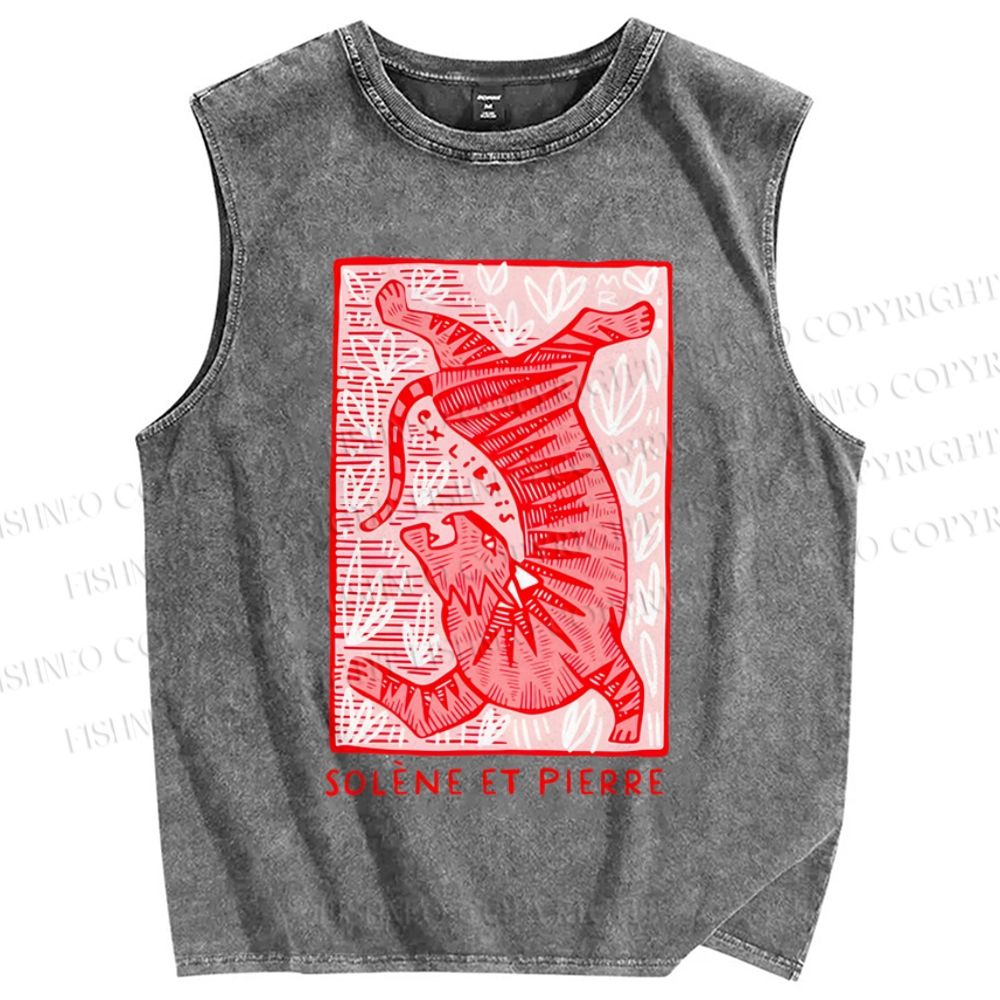Unisex Ex libris Printed Washed Tank Top