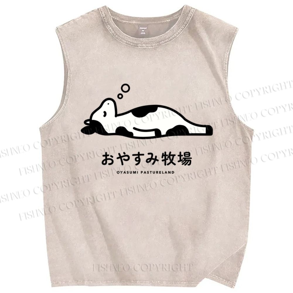 Unisex Cow Printed Washed Tank Top