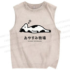 Unisex Cow Printed Washed Tank Top