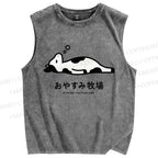 Unisex Cow Printed Washed Tank Top