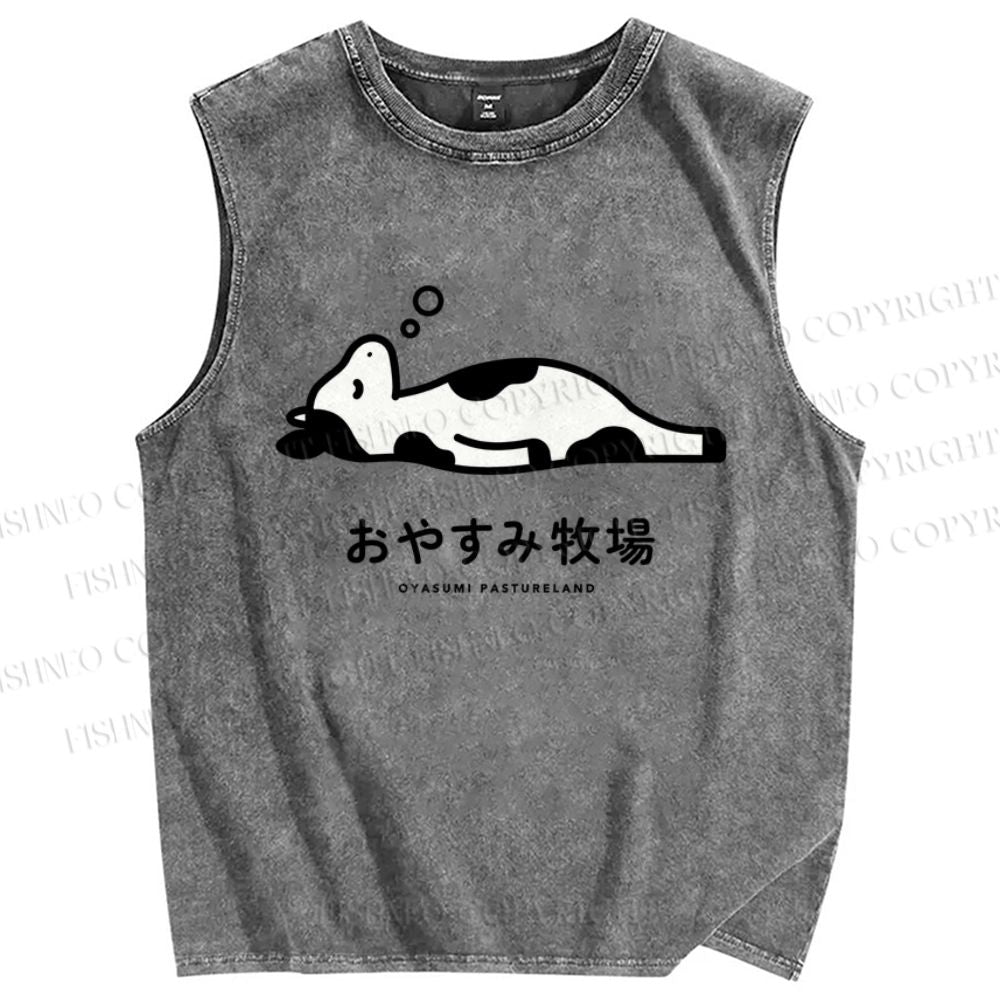 Unisex Cow Printed Washed Tank Top