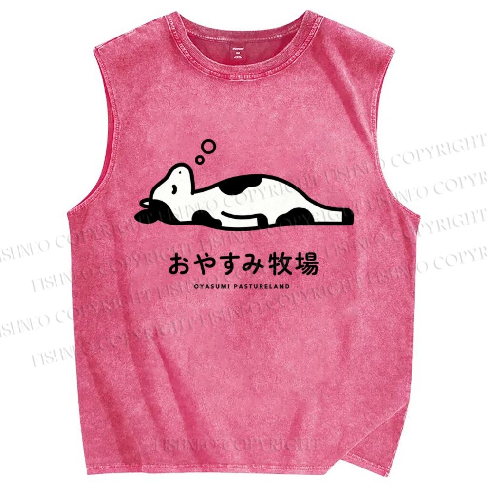 Unisex Cow Printed Washed Tank Top
