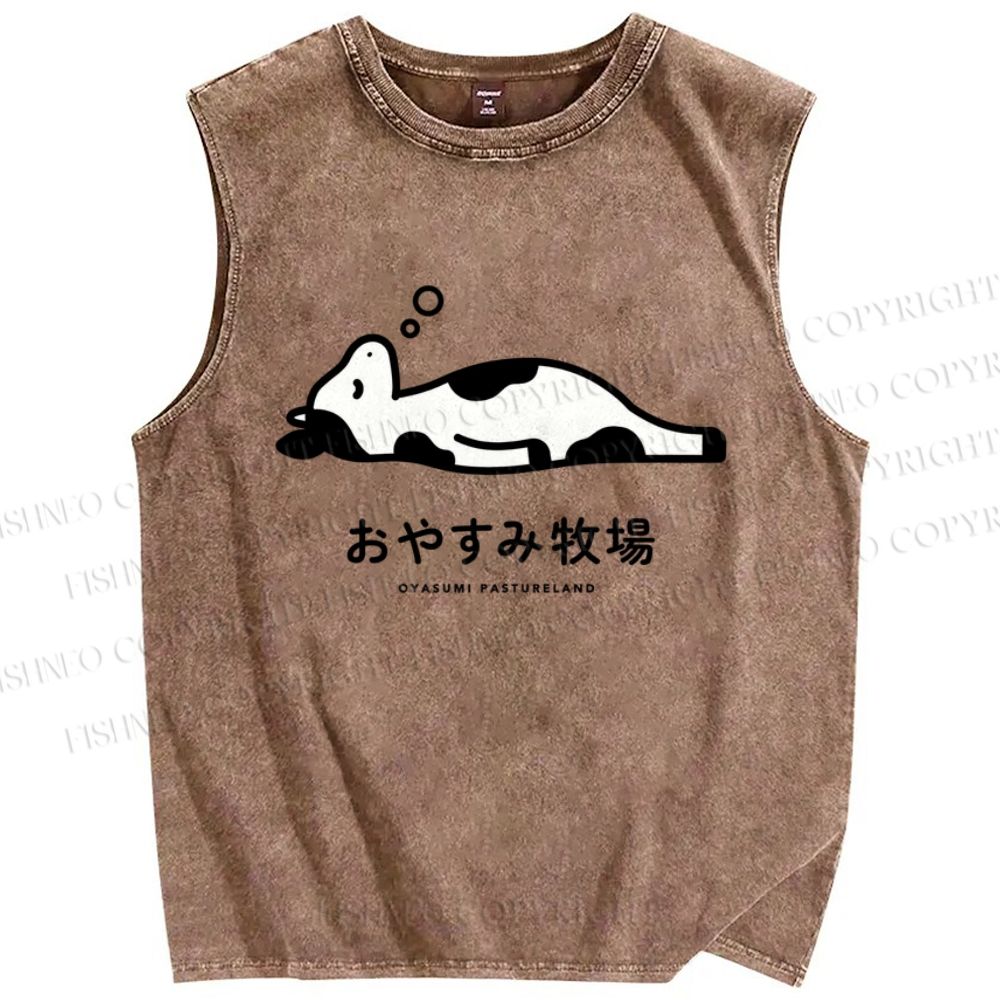 Unisex Cow Printed Washed Tank Top