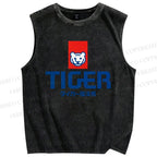 Unisex Tiger Printed Washed Tank Top