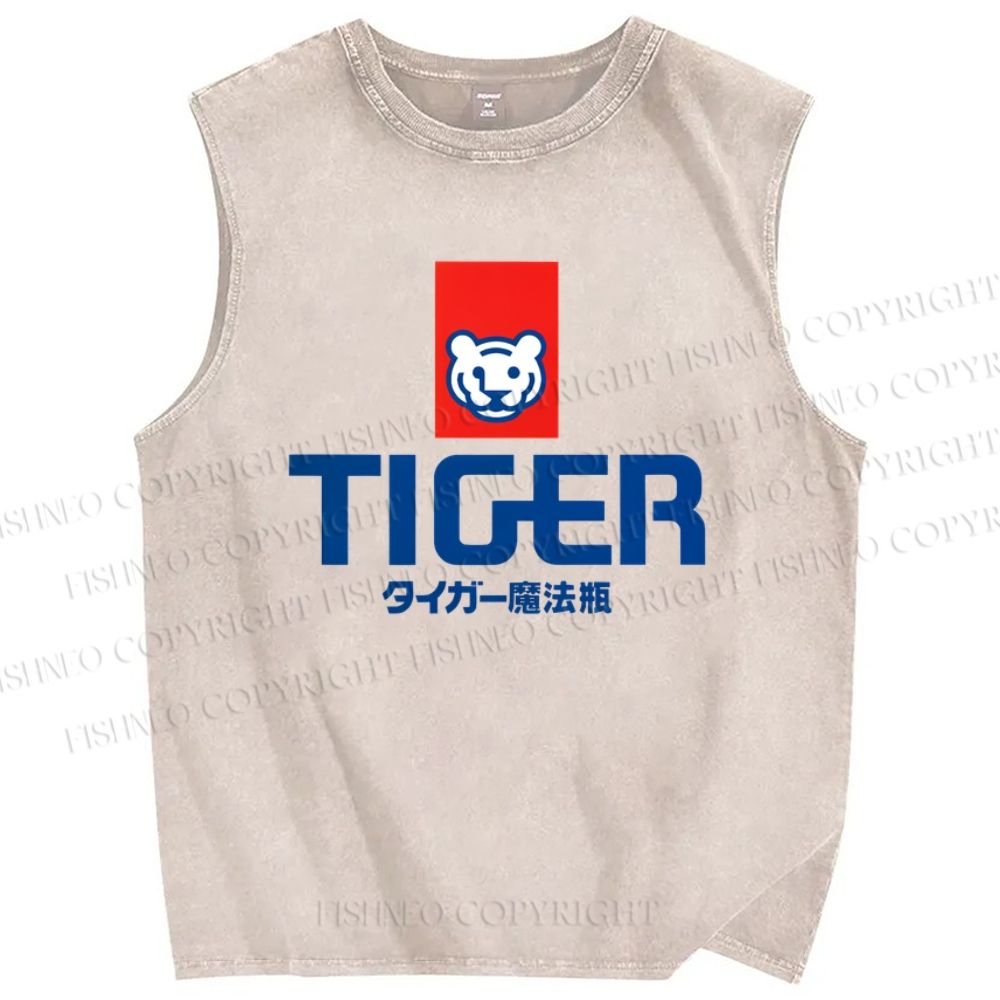Unisex Tiger Printed Washed Tank Top