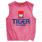 Unisex Tiger Printed Washed Tank Top