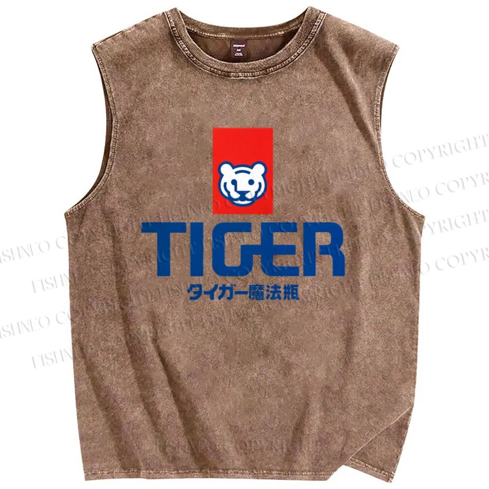 Unisex Tiger Printed Washed Tank Top