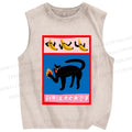 Unisex Cat Printed Washed Tank Top