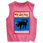 Unisex Cat Printed Washed Tank Top
