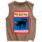 Unisex Cat Printed Washed Tank Top
