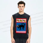 Unisex Cat Printed Washed Tank Top