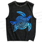 Unisex Turtle Printed Washed Tank Top