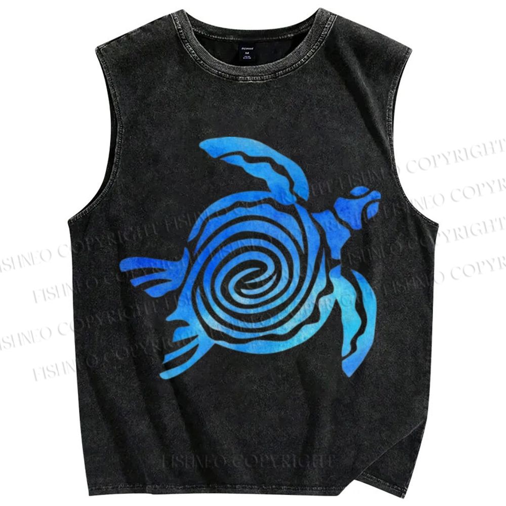Unisex Turtle Printed Washed Tank Top