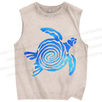 Unisex Turtle Printed Washed Tank Top