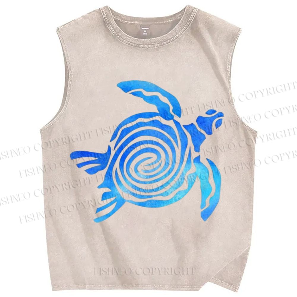 Unisex Turtle Printed Washed Tank Top