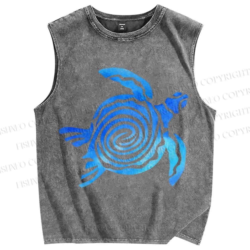 Unisex Turtle Printed Washed Tank Top