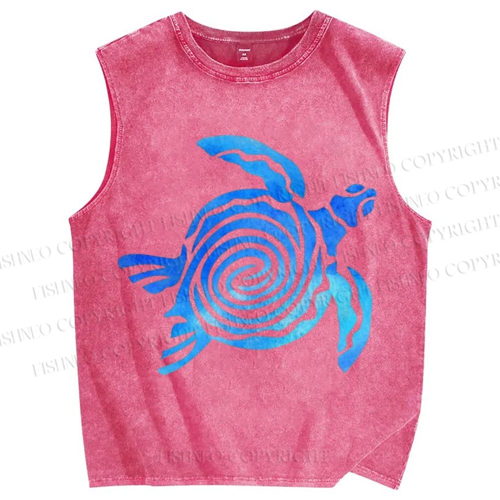 Unisex Turtle Printed Washed Tank Top