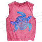 Unisex Turtle Printed Washed Tank Top