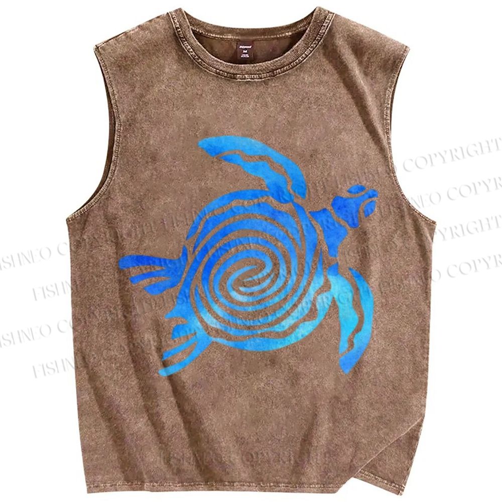 Unisex Turtle Printed Washed Tank Top
